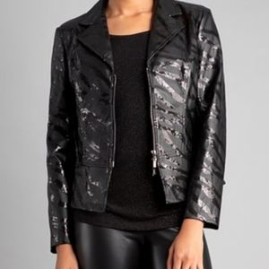 Berek Black Zebra Sequin Moto Jacket